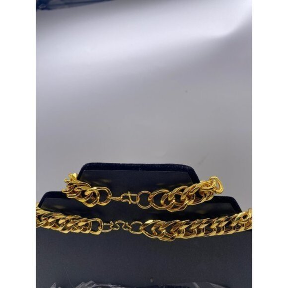 Bulky Cuban Chain Jewelry Gold Tone Unisex Fashion Jewelry Set Necklace and Brac - Picture 13 of 13